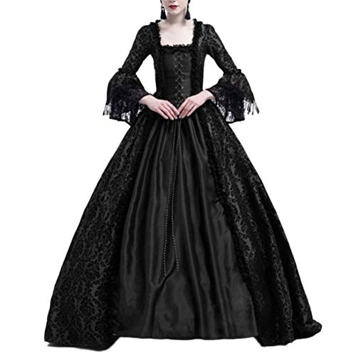 Damen Langarm Renaissance Mittelalter Kleid Viktorianischen Königin Kostüm Maxikleid Schwarz 2XL von LaoZanA