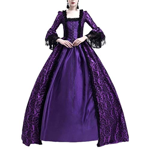 Damen Langarm Renaissance Mittelalter Kleid Viktorianischen Königin Kostüm Maxikleid Violett M von LaoZanA