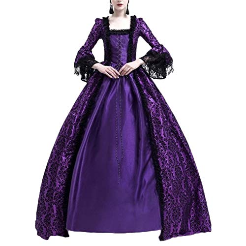 Damen Langarm Renaissance Mittelalter Kleid Viktorianischen Königin Kostüm Maxikleid Violett XL von LaoZanA