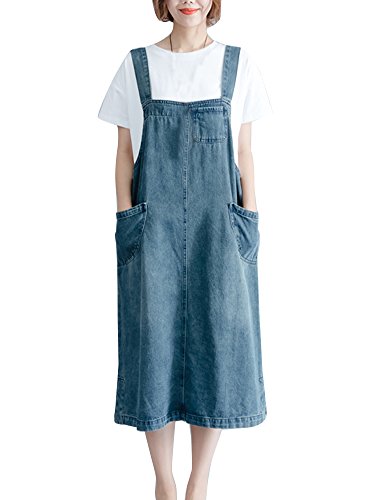 Damen Lose Latzkleid Elegante Midi Casual Freizeit Kleider Denim Blau XL Damen Lose Latzkleid Elegante Midi Casual Freizeit Kleider Denim Blau XL von LaoZanA