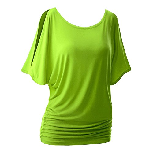 Damen Sommer Lose Rundhals Kurzarm T-Shirt Tunika Oberteile Bluse Apfelgrün 5XL von LaoZanA