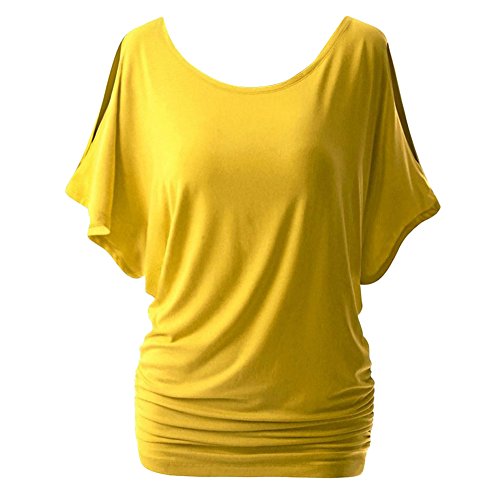 Damen Sommer Lose Rundhals Kurzarm T-Shirt Tunika Oberteile Bluse Gelb M von LaoZanA