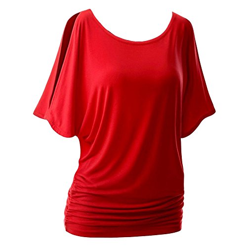 Damen Sommer Lose Rundhals Kurzarm T-Shirt Tunika Oberteile Bluse Rot 5XL von LaoZanA