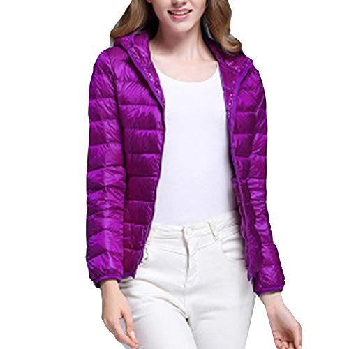 Damen Steppjacke Daunenjacke Übergangsjacke Jacke mit Kapuze Lila L von LaoZanA