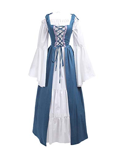 Frauen Langarm Mittelalterlichen Kleid Renaissance Bodenlänge Prinzessin Maxikleid Hellblau XL von LaoZanA