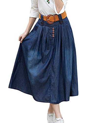 Jeansrock Damen A Linie Lang Hohe Taille Elegant Vintage Sommerrock Große Größen (Mit Gürtel) DunkelblauYou 6XL von LaoZanA