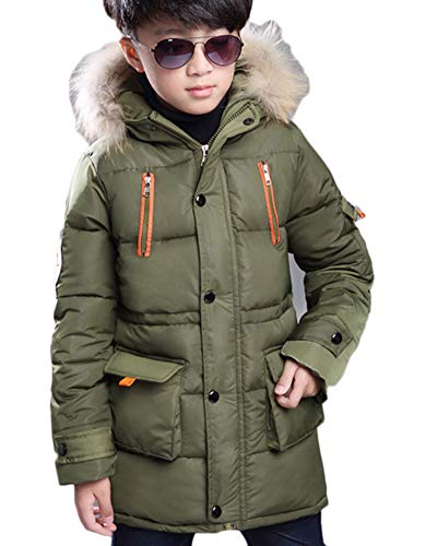 Jungen Jacke Mantel Warm Lang Parka Winterjacke Kunstfell Kapuzen Outwear Wintermantel Oberbekleidung Armee-Grün 160CM von LaoZanA