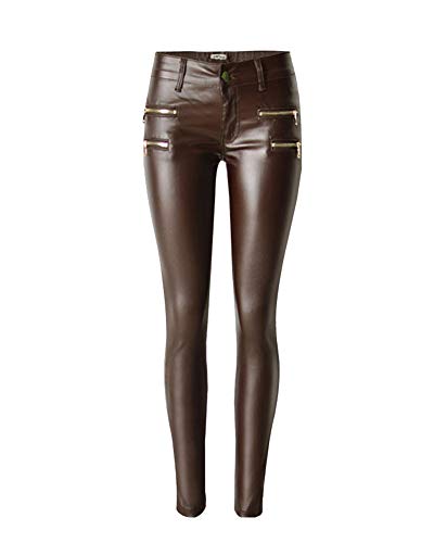 LaoZanA Amen Kunstlederhose Bleistifthose Skinny Wet-Look Hose Kaffee von LaoZanA