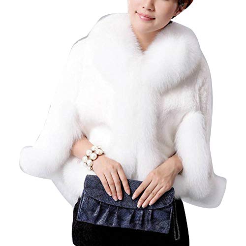 LaoZanA Damen Kunstpelz Hochzeit Bolerojäckchen Brautjacke Umhang Weiß M von LaoZanA