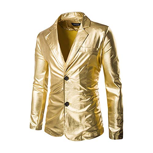 LaoZanA Herren Anzug Sakko Anzugjacken Hochzeit Nachtklub Disko Cosplay Glänzend Gold 2XL von LaoZanA