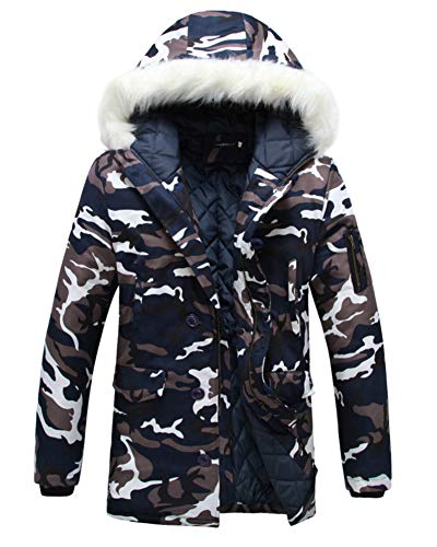 LaoZanA Herren Camouflage Kapuzenjacke Parka Winterjacke Warme Verdicken Übergangsjacke Wintermantel Große Größe Blau Weiß 2XL von LaoZanA