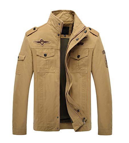 LaoZanA Herren Casual Military Freizeitjacke Bomberjacke Windbreaker Stehkragen Mäntel Slim Fit Khaki M von LaoZanA