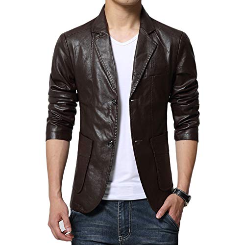 LaoZanA Herren Jacke Freizeit PU Leder Kunstleder Übergangsjacke Slim Fit Mantel Braun M von LaoZanA