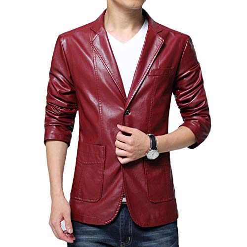 LaoZanA Herren Jacke Freizeit PU Leder Kunstleder Übergangsjacke Slim Fit Mantel Rot 6XL von LaoZanA