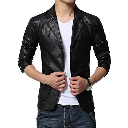 LaoZanA Herren Jacke Freizeit PU Leder Kunstleder Übergangsjacke Slim Fit Mantel Schwarz L von LaoZanA