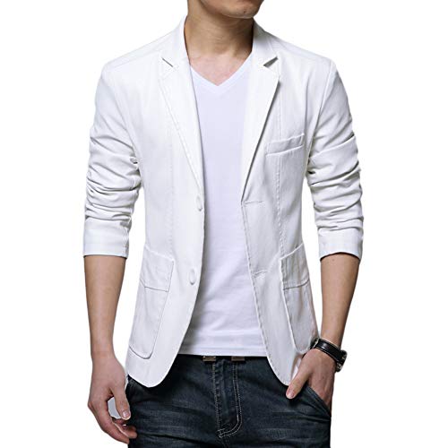 LaoZanA Herren Jacke Freizeit PU Leder Kunstleder Übergangsjacke Slim Fit Mantel Weiß 5XL von LaoZanA