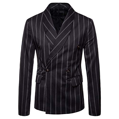 LaoZanA Herren Slim Fit Sakko Blazer Gestreift Lange Ärmel Mantel Anzugjacke Schwarz S von LaoZanA