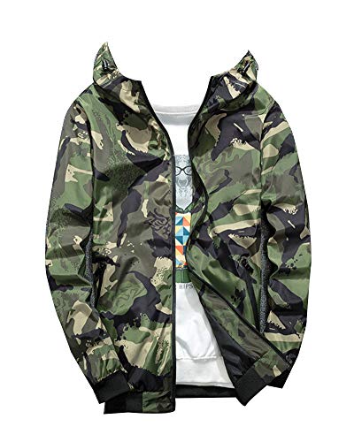 LaoZanA Herren Übergangs Jacke mit Kapuze Windbreaker Outdoor Regenjacke Tarnjacke Grün 3XL von LaoZanA