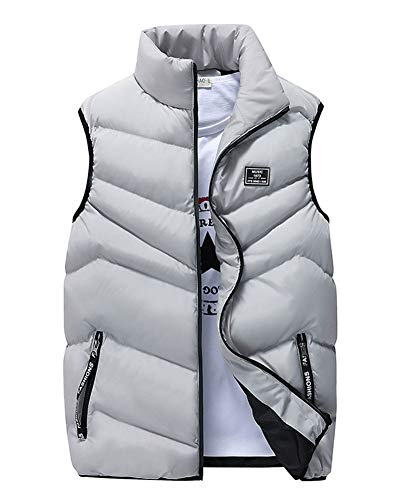 LaoZanA Übergangsweste Daunenweste Herren Warme Ärmellose Daunenjacke Steppweste Daunenmantel Winterjacke Grau Weiß XL von LaoZanA