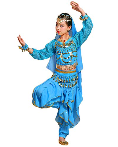 Mädchen/Damen Bauchtanz Kleidung Tanzkleid Tanz Hosenanzug Lake Blau 150-175CM von LaoZanA