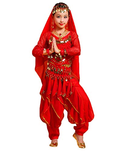 Mädchen/Damen Bauchtanz Kleidung Tanzkleid Tanz Hosenanzug Rot 141-150CM von LaoZanA