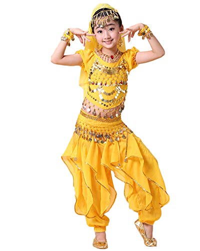 Mädchen Kinder/Damen Bauchtanz Kostüm Hosen Tanzkleidung Tanzkleid Outfit Gelb Erwachsene von LaoZanA