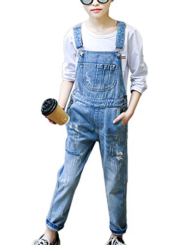 Mädchen Kinder Latzhose Freizeit Jumpsuit Lang Overall Denim Jeans Hosen Mit Hosenträger 140CM von LaoZanA