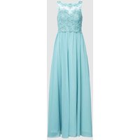 Laona Abendkleid mit Ziersteinen und floralen Stickereien in Aqua, Größe 32 von Laona