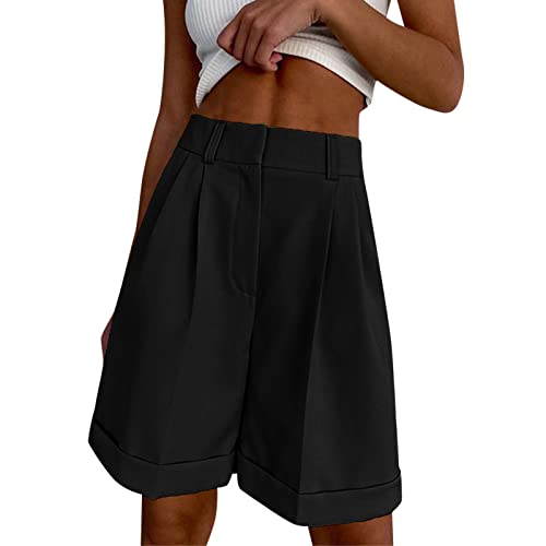 Laonajkd Damen Bermuda Shorts Strand 2023 - Lässig komfortabel Elastisch Arbeitsshorts Vintage Günstig Trainingsshorts Frauen Unifarben Sportshorts mit Taschen für Ferien Outdoor von Laonajkd