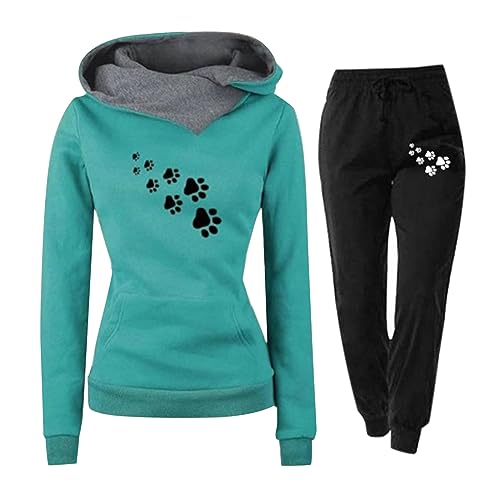 Laonajkd Damen Trainingsanzug Set 2-Teilig Heartbeat Print Hoodie Jogginghose Sweatshirt Hose Zweiteiler Jogginganzüge Damen Kapuzenpullover Sporthose Set von Laonajkd