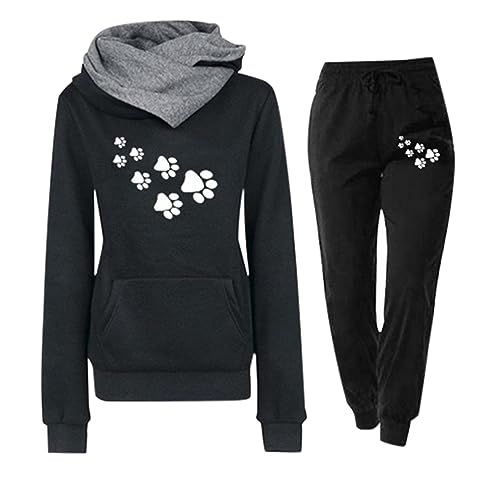 Laonajkd Damen Trainingsanzug Set 2-Teilig Heartbeat Print Hoodie Jogginghose Sweatshirt Hose Zweiteiler Jogginganzüge Damen Kapuzenpullover Sporthose Set von Laonajkd