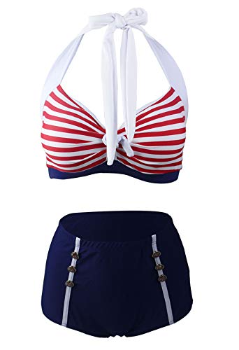 Laorchid high Waist Bikini Badeanzug bauchweg Damen Zweiteiler bademode Bikini Set Push up Strandmode Neckholder Beachwear Rot 3XL von LA ORCHID