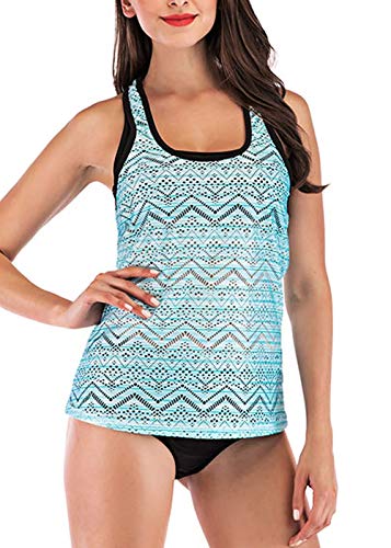 Laorchid Damen Tankini Zweiteiler Push Up Zweiteiliger Badeanzug gepolstert bademode high Waist Badeanzug Bikini Sportlich Hell Blau L von LA ORCHID