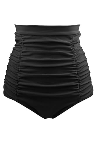 Laorchid Retro Damen Frauen hoher Taille Bikini Hose Shorts Bauchweg Schwarz S (EU-36) von LA ORCHID