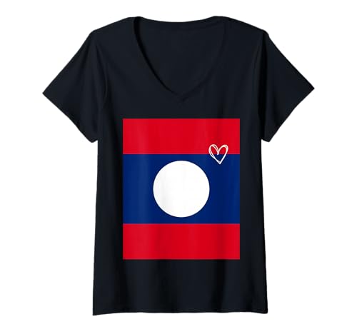 Damen Laos Flagge Laotisches Herz Stolzer Erbe Nationalfeiertag T-Shirt mit V-Ausschnitt Damen Laos Flagge Laotisches Herz Stolzer Erbe Nationalfeiertag T-Shirt mit V-Ausschnitt von Laos Flag Lao Heart Proud National Day Gifts Idea