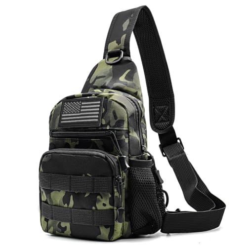 Laoyemen Taktische Schultertasche mit Flaggenaufnäher – Militärrucksack zum Wandern, Jagen, Angeln – Crossbody-Taschen für Herren, Camouflage, Einheitsgröße, Militär von Laoyemen