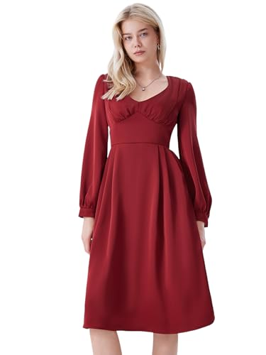 LAPA Abendkleider Damen Festliche Kleider Elegantes für Hochzeitsgäste V-Neck Satin-Kleid Langarm Midikleid Weihnachtskleid von Lapa