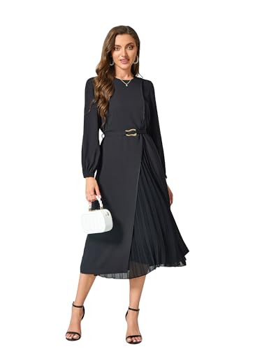 LAPA Business-Kleid Damen Büro Arbeitskleidung Plissee-Kleid mit Gürtel Elegantes Festliche Kleider Langarm Falten Midikleid von Lapa