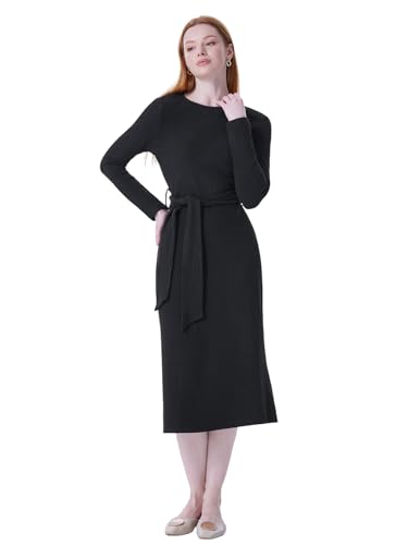 LAPA Strickkleid Damen Langarm Pulloverkleid Elegant Knielang Kleid Female Herbst Winter Freizeit Lang Kleider von Lapa