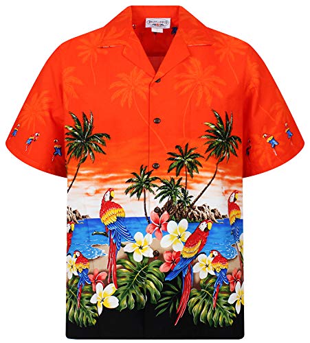 P.L.A. Pacific Legend Original Hawaiihemd, Kurzarm, Papagei Orange mit Schwarz, 3XL von Lapa