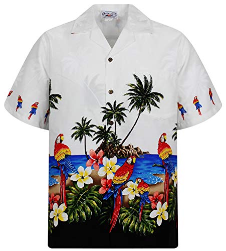 P.L.A. Pacific Legend Original Hawaiihemd, Kurzarm, Papagei Weiß mit Schwarz, M von Lapa