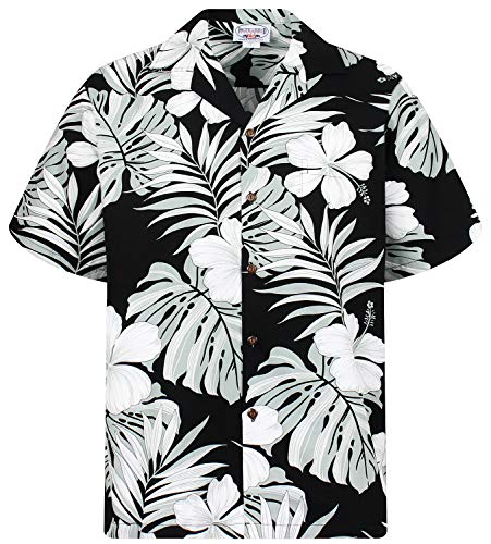 P.L.A. Pacific Legend Original Hawaiihemd, Kurzarm, Schwarz Weiß Graue Blume, Schwarz, 3XL von Lapa