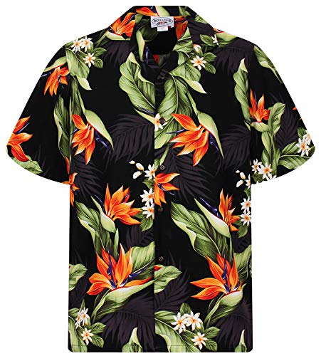 P.L.A. Pacific Legend Original Hawaiihemd, Kurzarm, Strelitzie, Schwarz, 4XL von Lapa