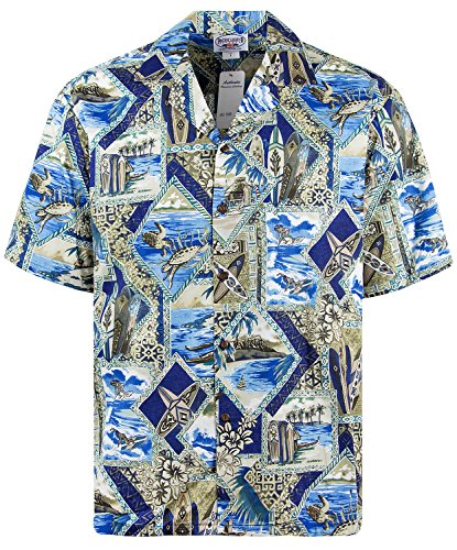 P.L.A. Pacific Legend Original Hawaiihemd, Kurzarm, Surf Turtle, Blau, S von Lapa