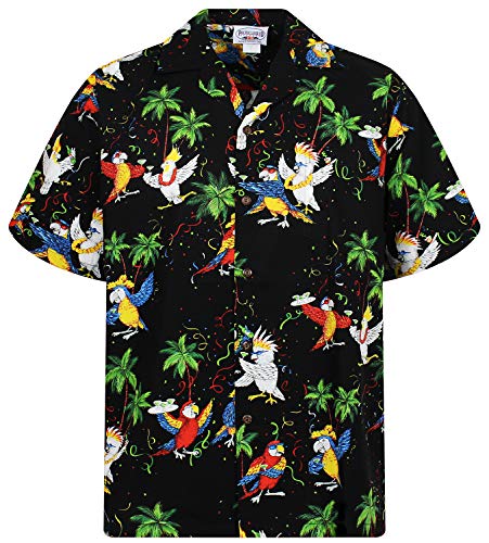 Pacific Legend Original Hawaiihemd, Kurzarm, Party Papageien, Schwarz, XL von Lapa