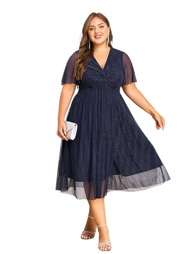 LapaPlus Ballkleid in Übergröße 2025 – Sommerkleid für Hochzeitsgäste mit gedrehtem Knoten vorne, formelle Cocktailkleider für Damen von LapaPlus