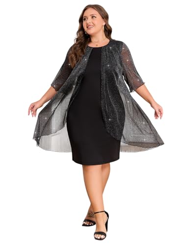 LapaPlus Große Größe Damen Cocktailkleid Sommerkleid Elegantes Mesh Abendkleid - 2025 Frauen Partykleid Midikleid Freizeitkleid Halbarm von LapaPlus