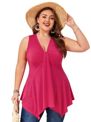 LapaPlus Tank Top Damen Übergröße Cami V-Neck Ärmellose Tanktop - 2025 Sommer Urlaub Trägertop Falten Freizeit Oberteile von LapaPlus