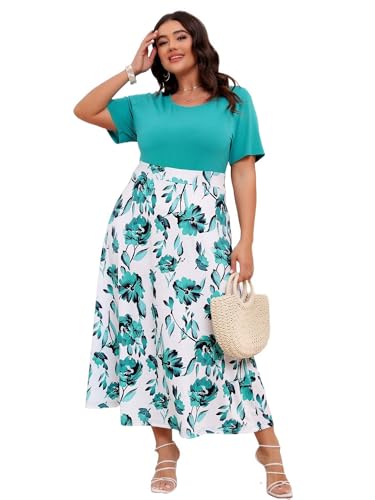 LapaPlus Übergröße Damen Bohemian Blumen Urlaubskleid Strandkleid 2025 Sommerkleid A-Linie-Kleid Midikleid Freizeitkleid von LapaPlus