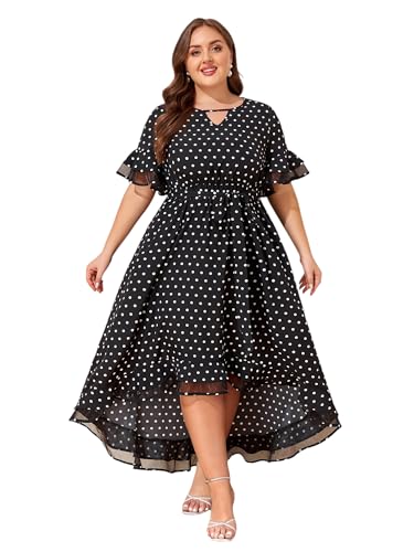 LapaPlus Übergröße Damen Elegante Partykleider Abendkleider Tupfen Mesh Maxikleid Sommerkleid Freizeitkleid mit Taschen von LapaPlus